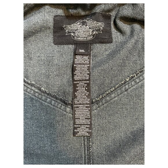 Harley Davidson Denim Jean Jacket 3XL Mens Fabric Sleeves - Picture 12 of 16